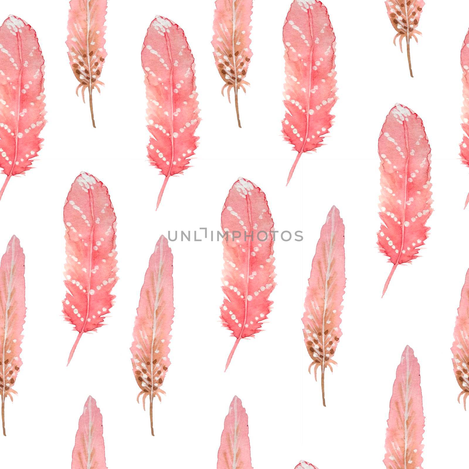 Watercolor seamless pattern with pink and brown boho bohemian feathers. Tribal tribe traditional design. Neutral elegant colors for graphic decor wallpapers wrapping paper textile