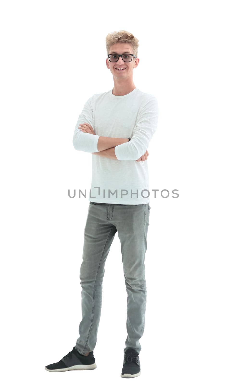in full growth. portrait of a confident stylish guy . isolated on white background