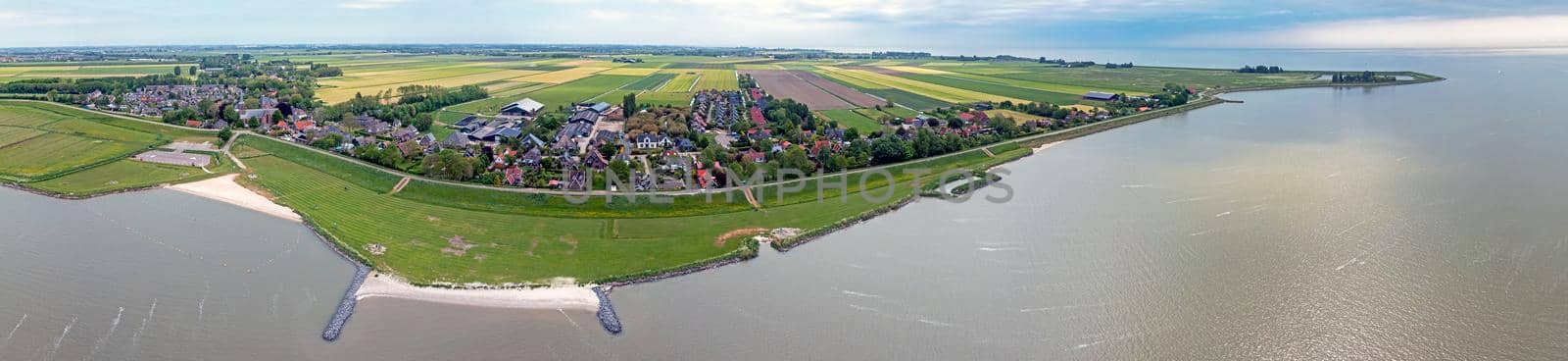 Aerial panorama from the village Schellinkhout at the IJsselmeer in the Netherlands by devy