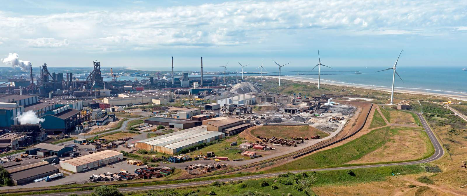 Aeria panorama from industry in IJmuiden in the Netherlands