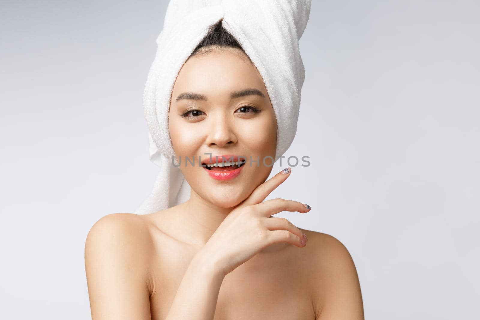 Beautiful Charming Asian young woman smile with white teeth, feeling so happiness and cheerful with healthy skin,isolated on white background.