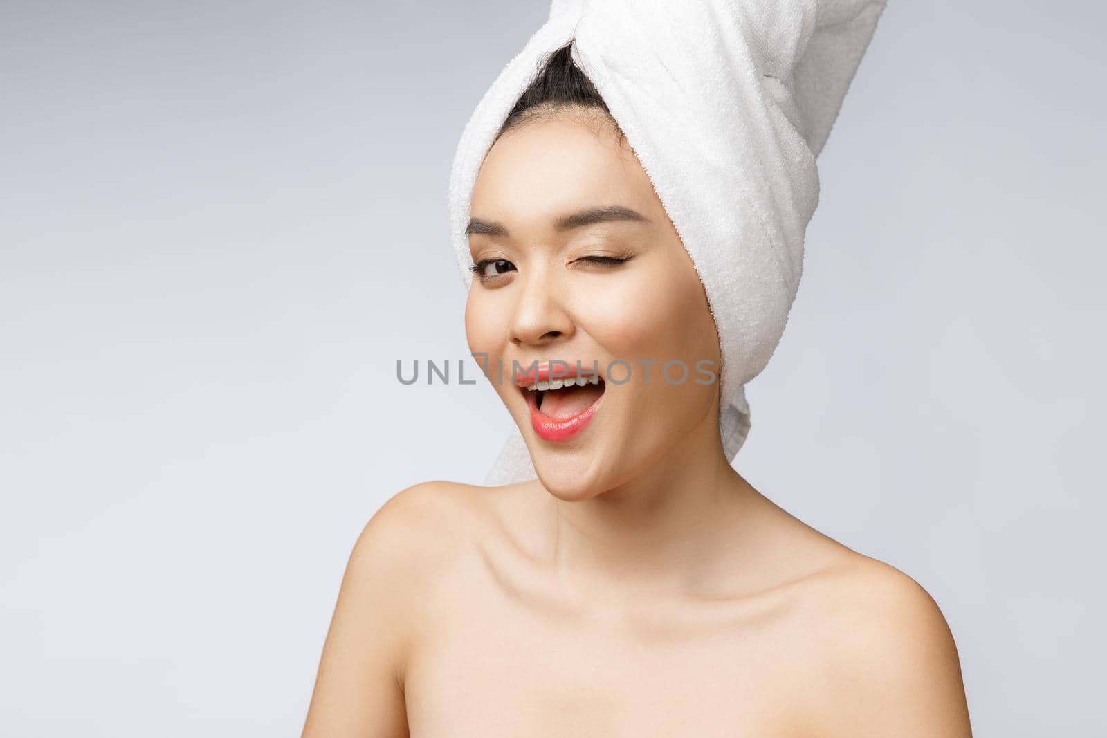 Beautiful Charming Asian young woman smile with white teeth, feeling so happiness and cheerful with healthy skin,isolated on white background.