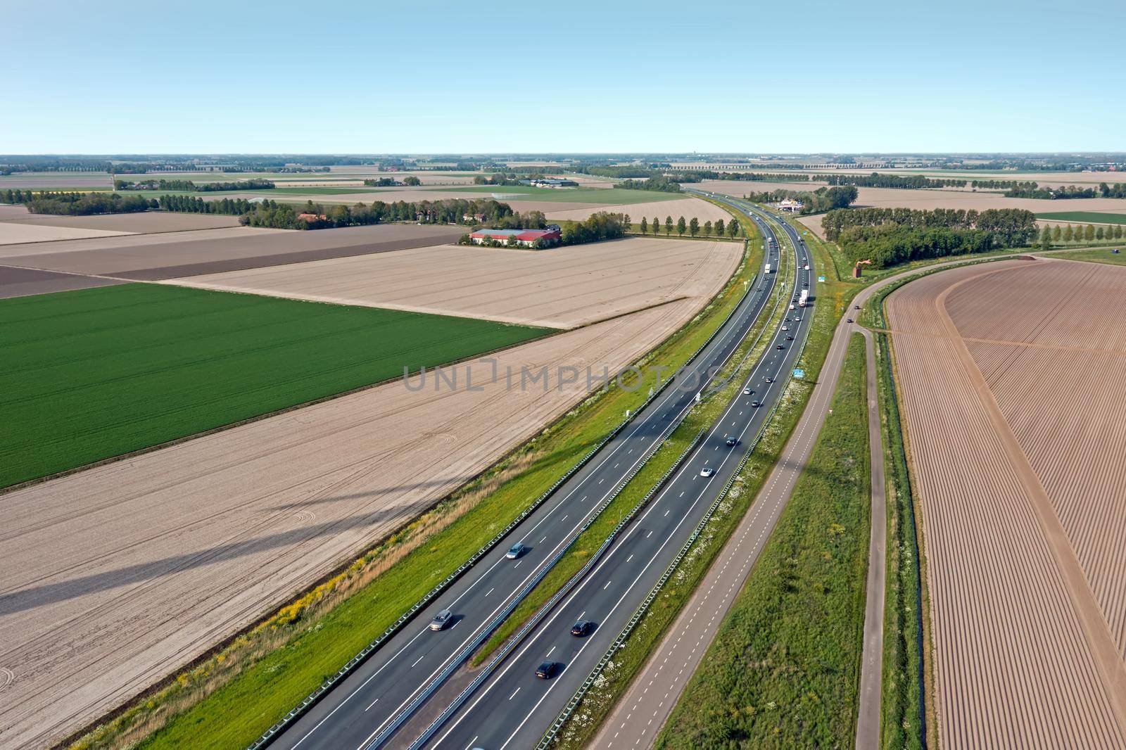 Aerial from the highway A7 in the countryside from Flevoland in the Netherlands by devy