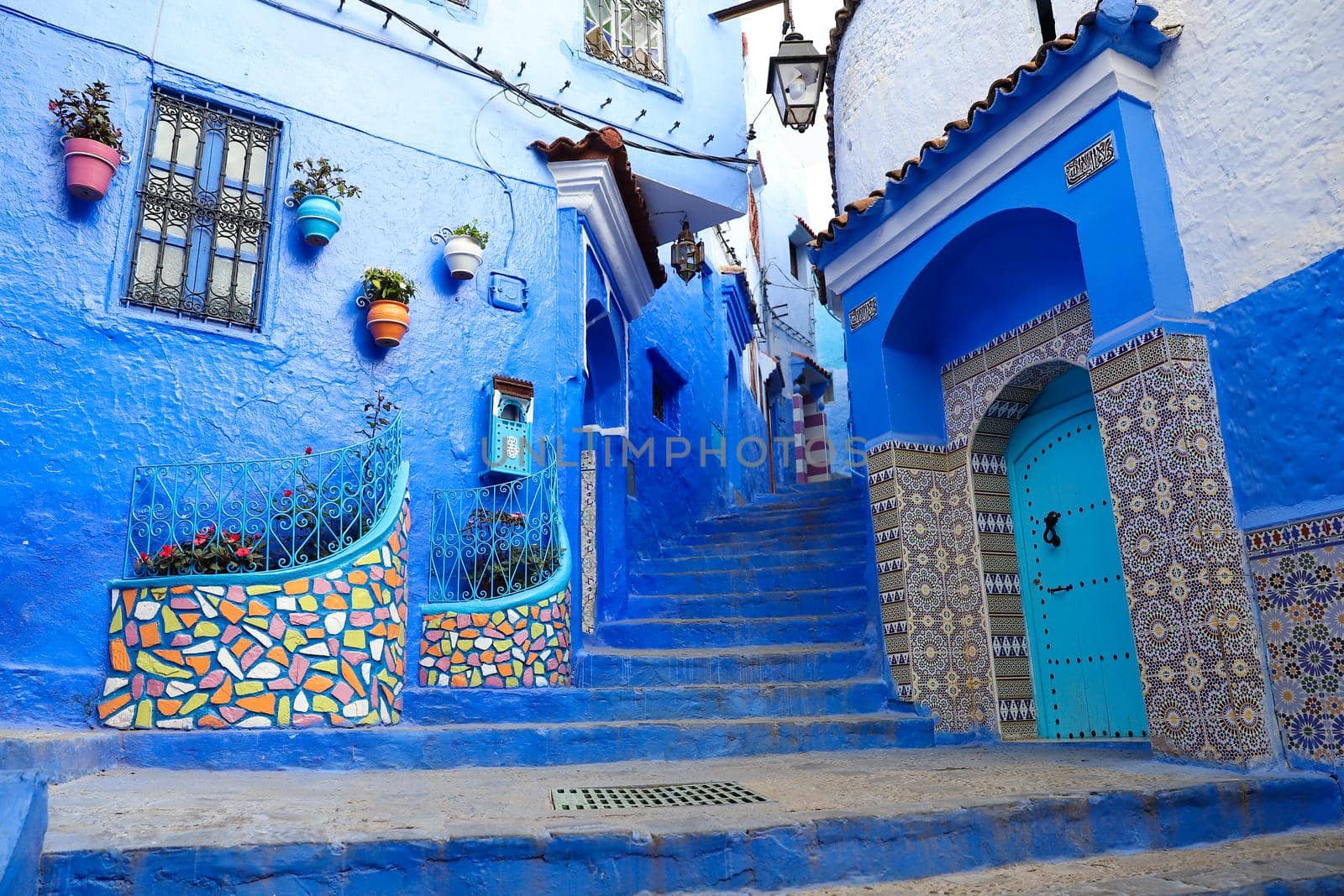 A Street in Blue Chefchaouen City, Morocco