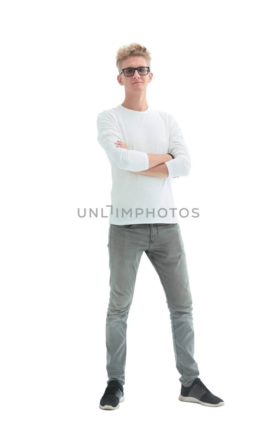 in full growth. portrait of a confident stylish guy . isolated on white background