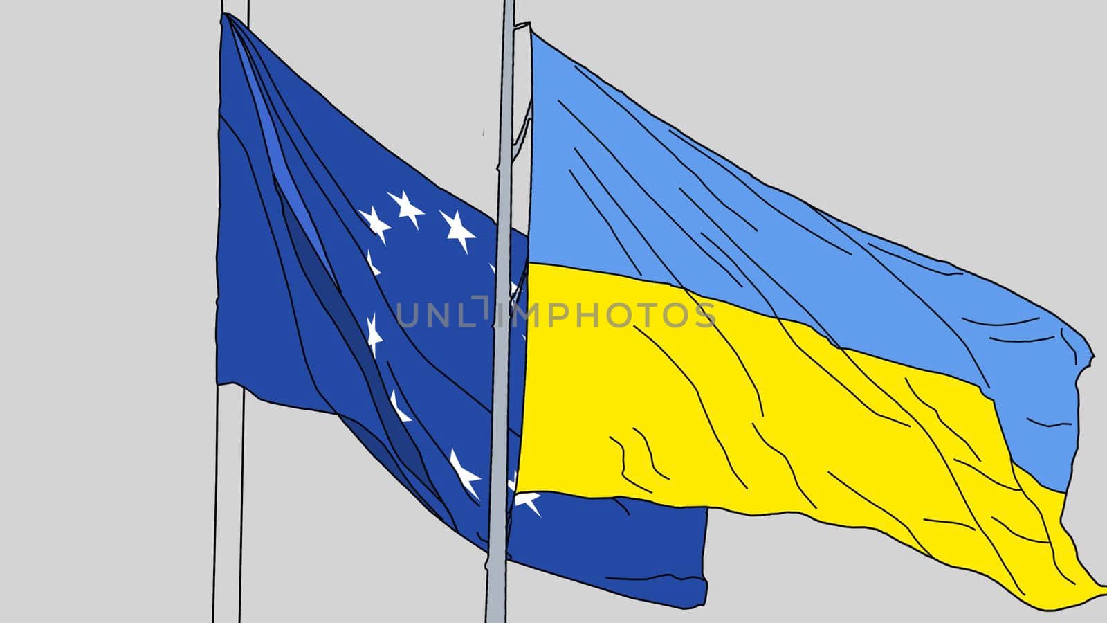 Flag of European union and Ukraina, allies and friendly countries, unity, togetherness, handshake.