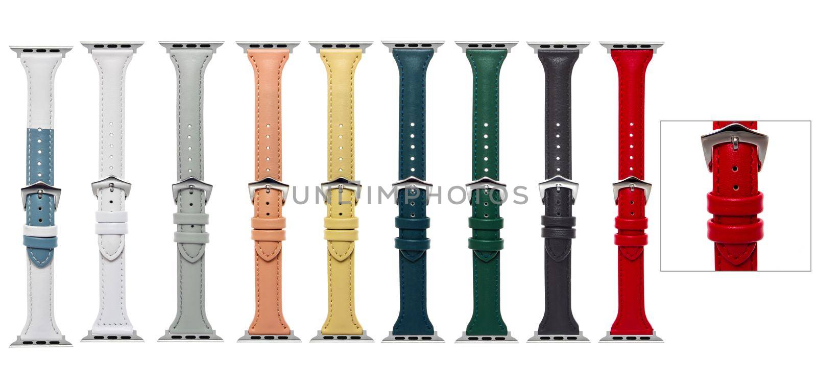 leather straps for smart watches on a white background