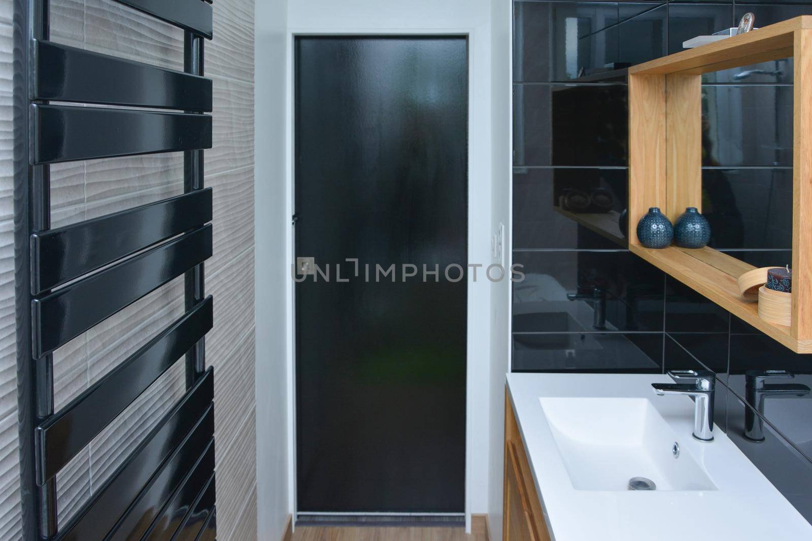 Bathroom in a house. Black wood style
