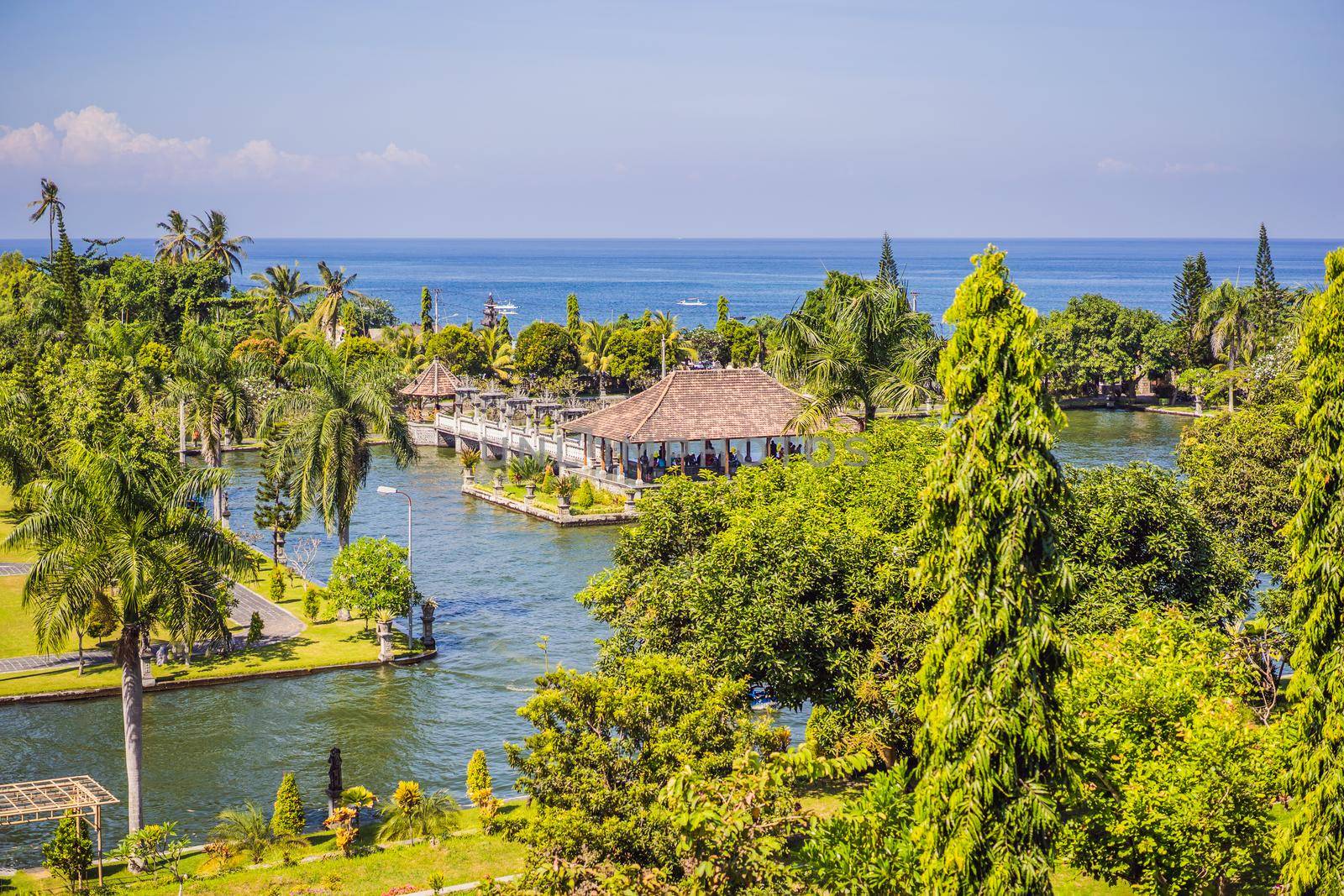 Water Palace Taman Ujung in Bali Island Indonesia - travel and architecture background.