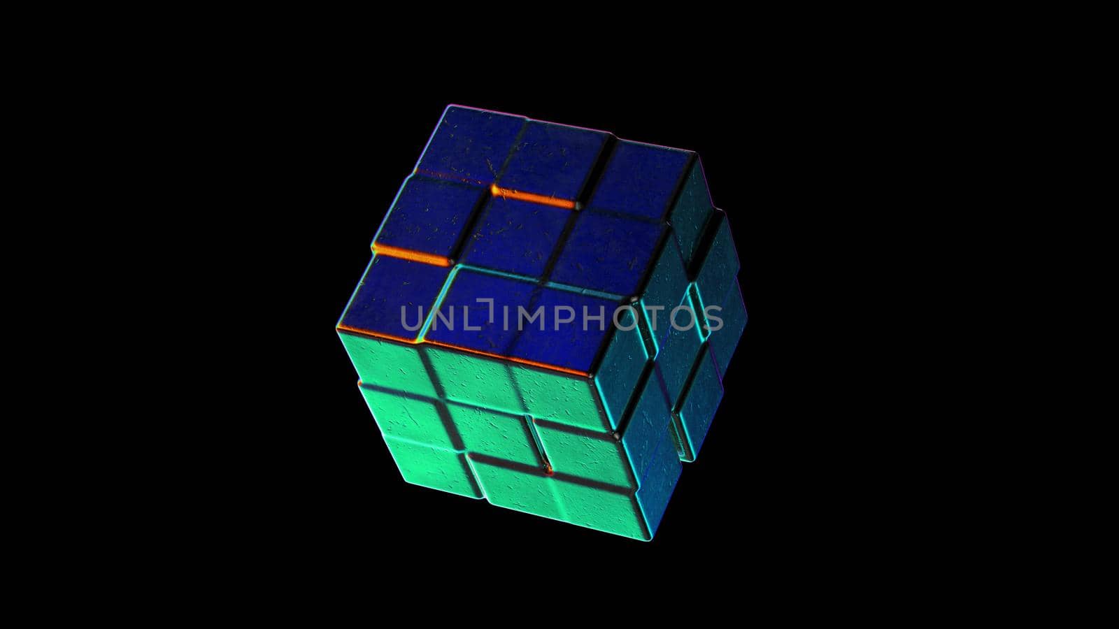 Abstract Metallic Cube Morphing with Rainbow Reflections 3d render