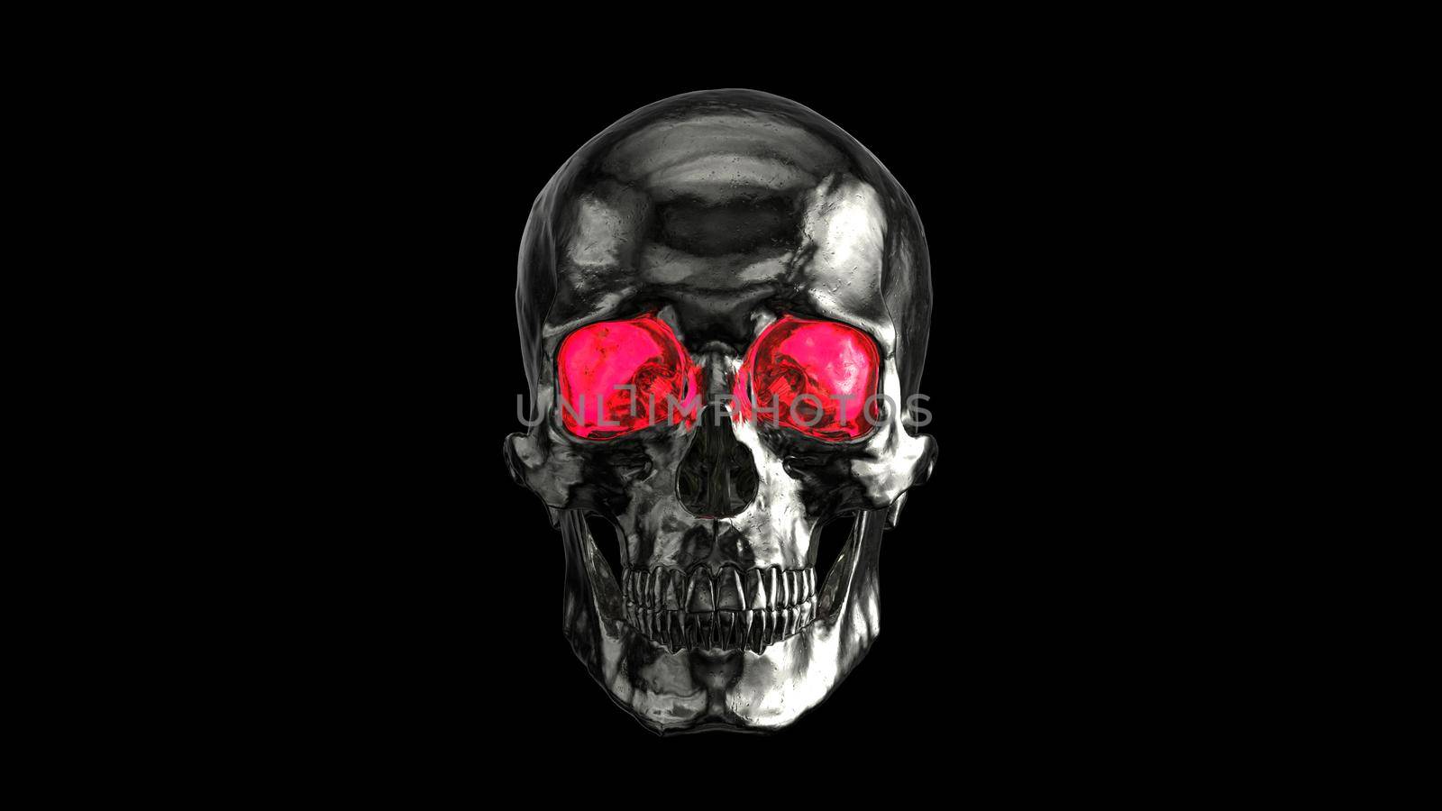 Metallic Human Skull with red eyes 3d render by bawan
