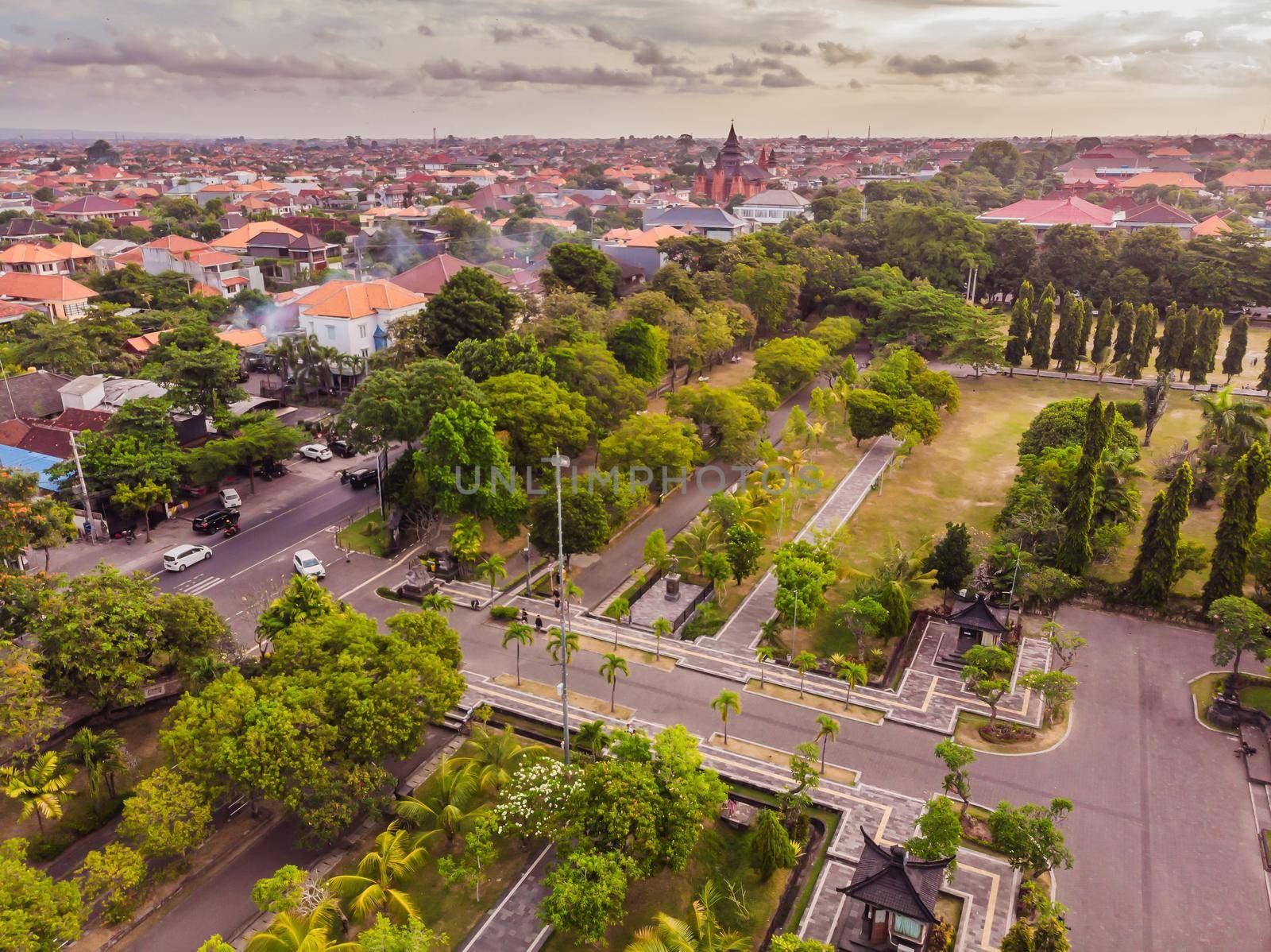 Aerial view of the city of Denpassar, Bali.