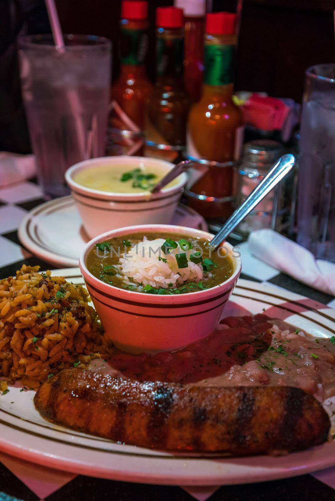 Traditional New Orleans Foods, Gumbo, Jambalaya, Red Beans and rice