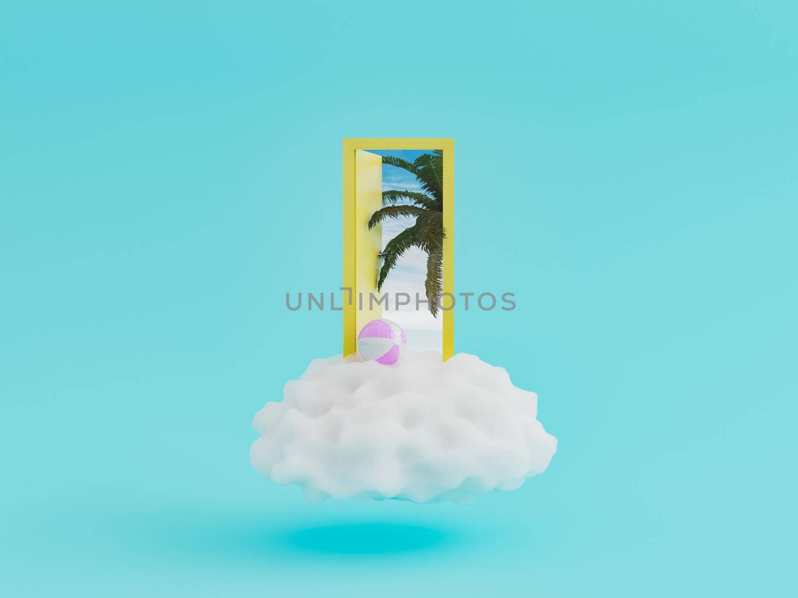 door on a cloud with palm tree by asolano