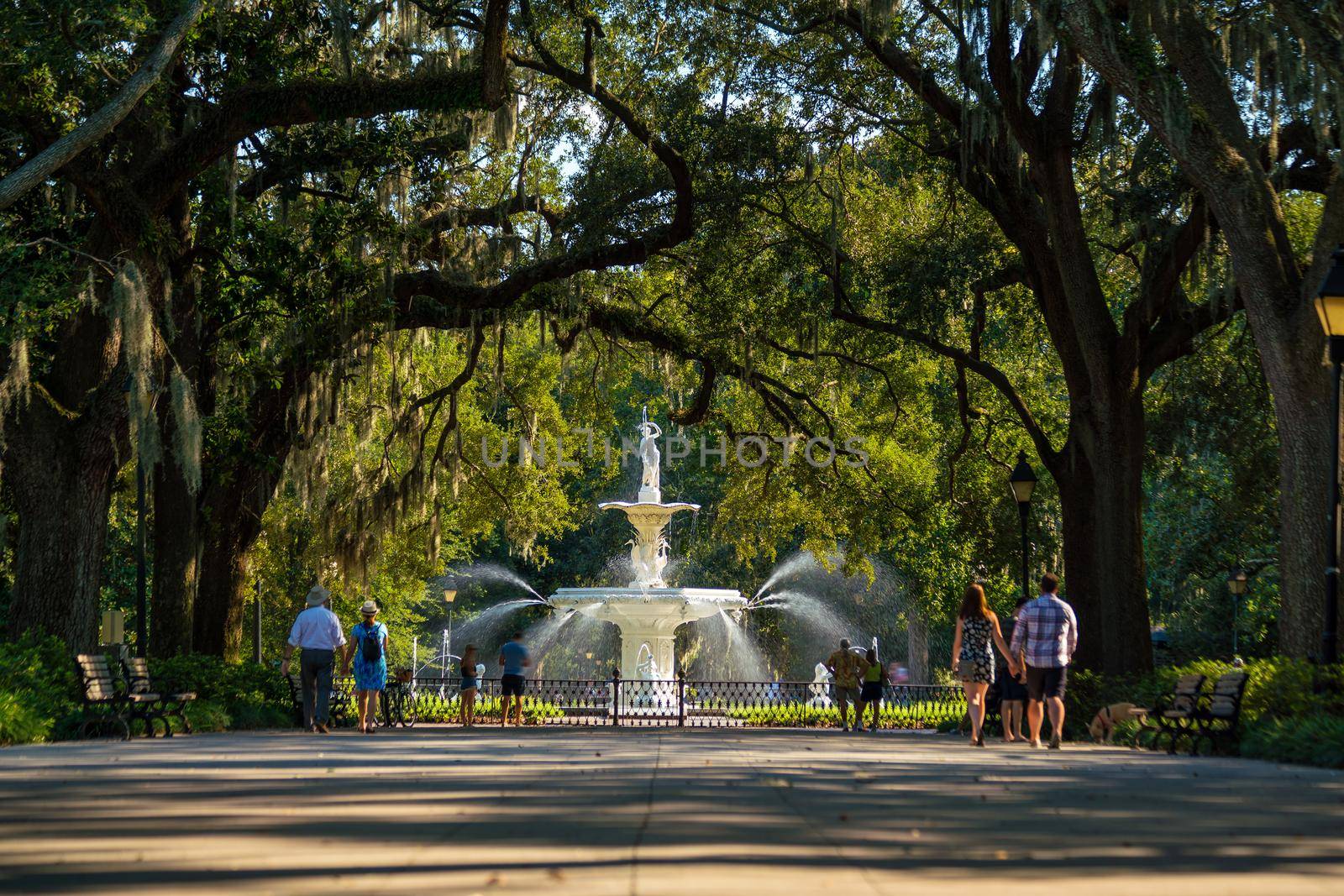 Famous historic Forsyth Fountain in Savannah, Georgia USA

