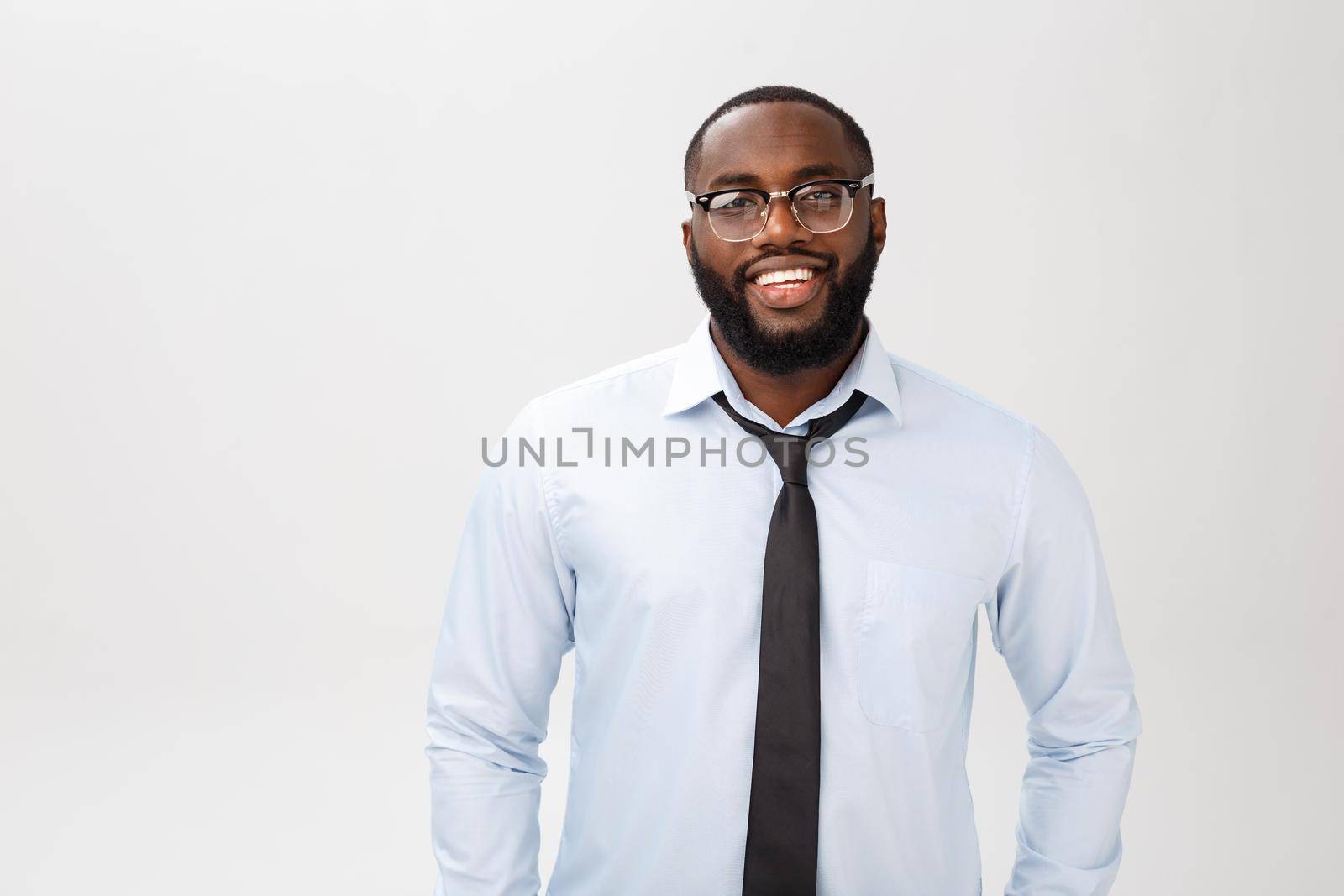 Headshot of successful smiling cheerful african american businessman executive stylish company leader.