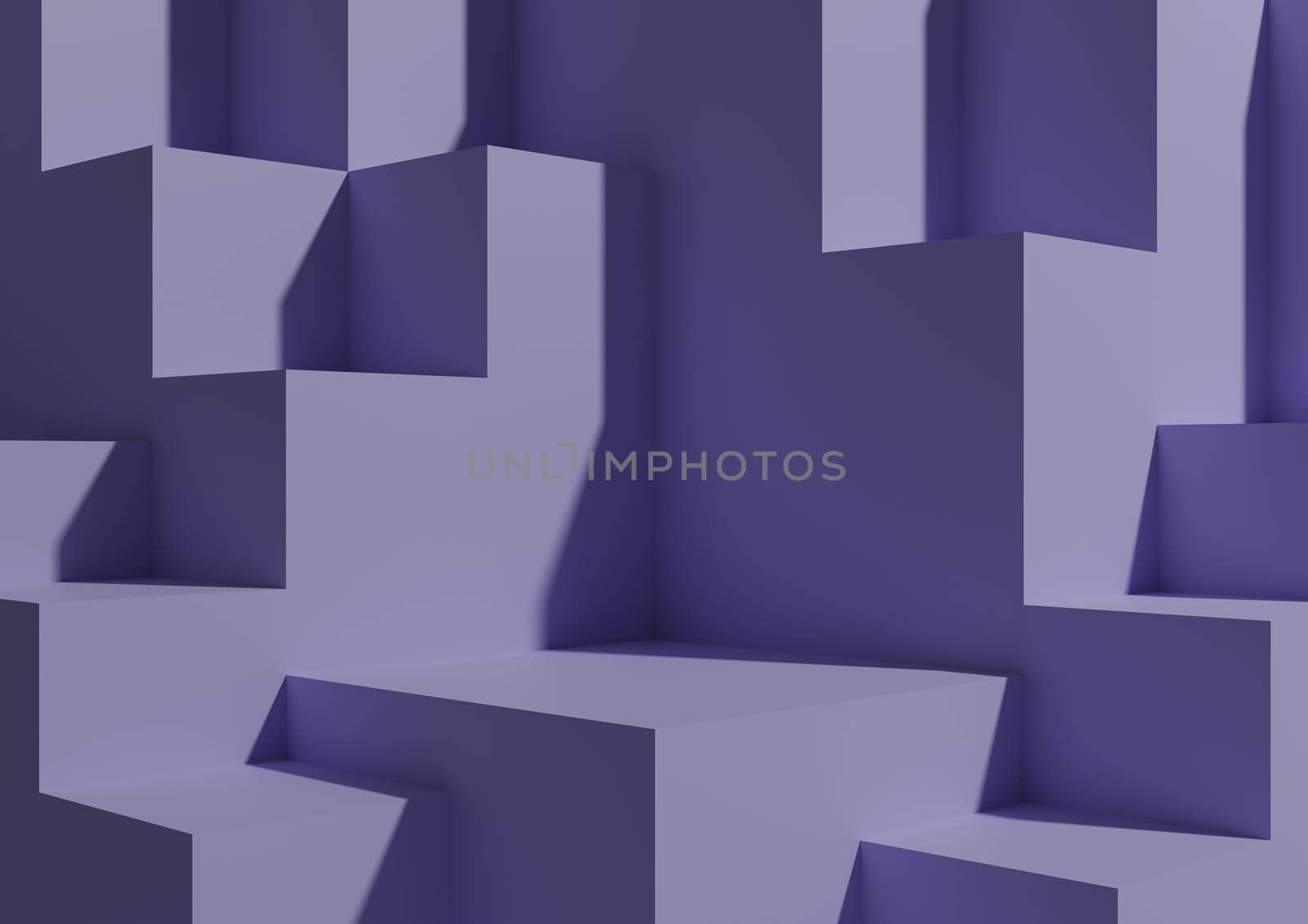 Minimal Light Pastel Purple Background 3D Studio Mockup Scene with Podiums and Levels for Product Display and Presentation. Geometric Horizontal Architectural Wallpaper.