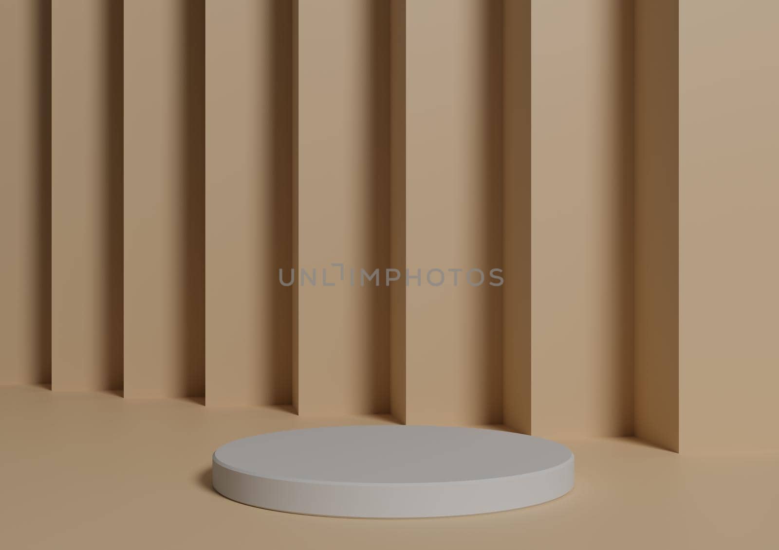 Simple, Minimal 3D Render Composition with One White Cylinder Podium or Stand on Abstract Light Pastel Orange Background for Product Display