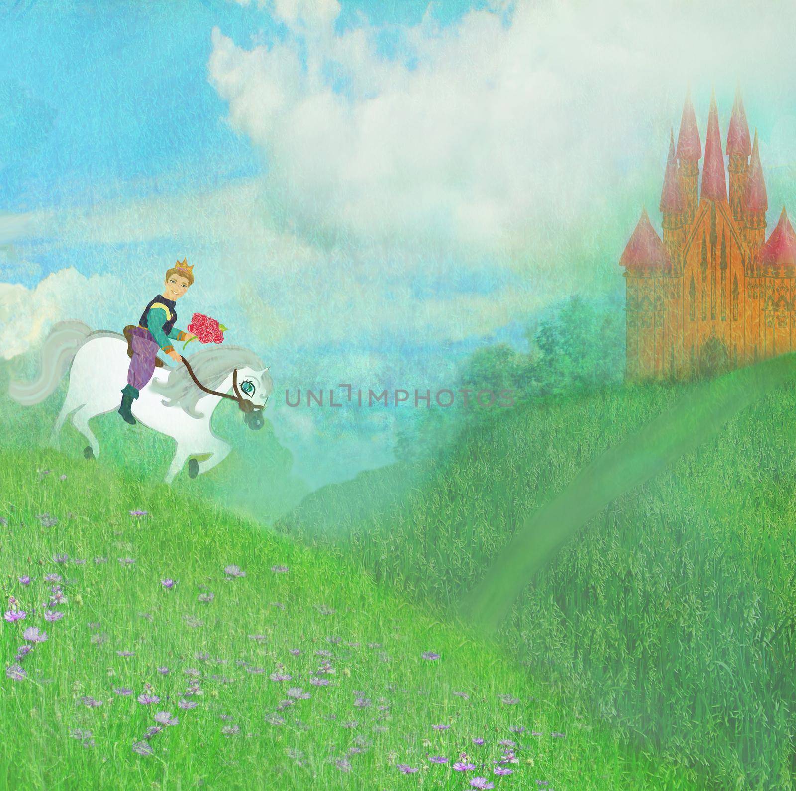 Prince riding a horse to the castle by JackyBrown