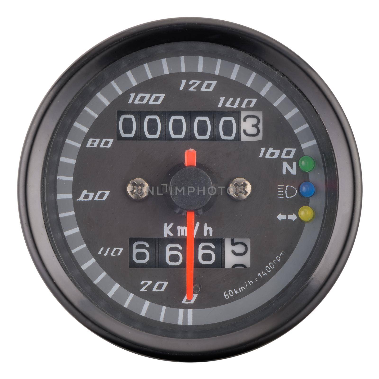 Motorcycle odometer isolated on white background.
