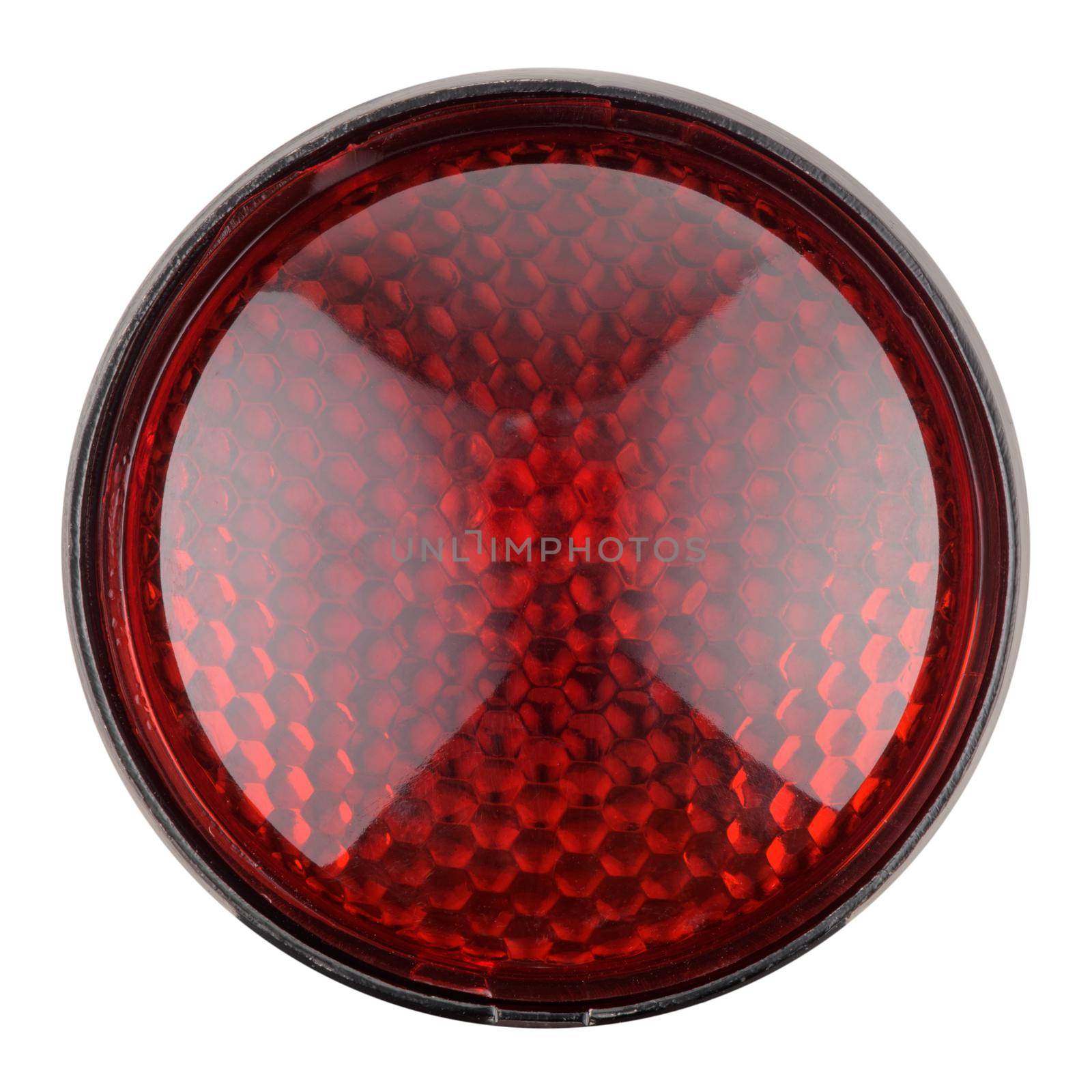 Motorcycle rear red brake light isolated on white background.