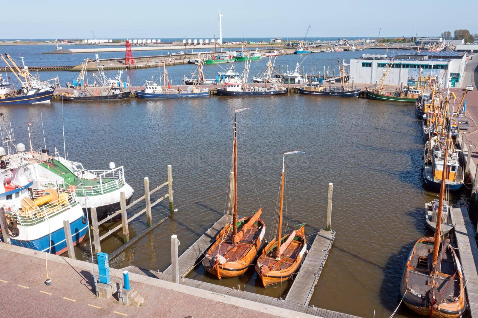 Aerial from the fishing harbor in Den Oever in the Netherlands