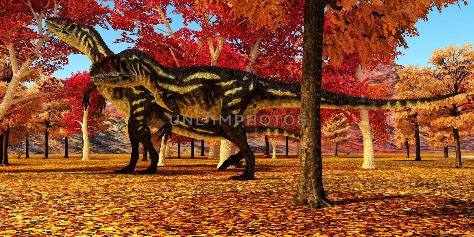 Allosaurus in Autumn by Catmando