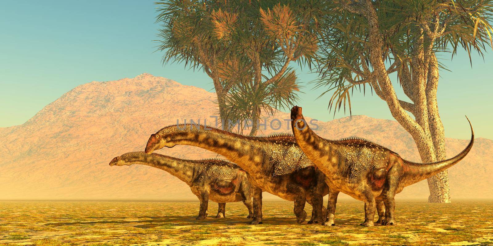 Diamantinasaurus Dinosaur Herd by Catmando