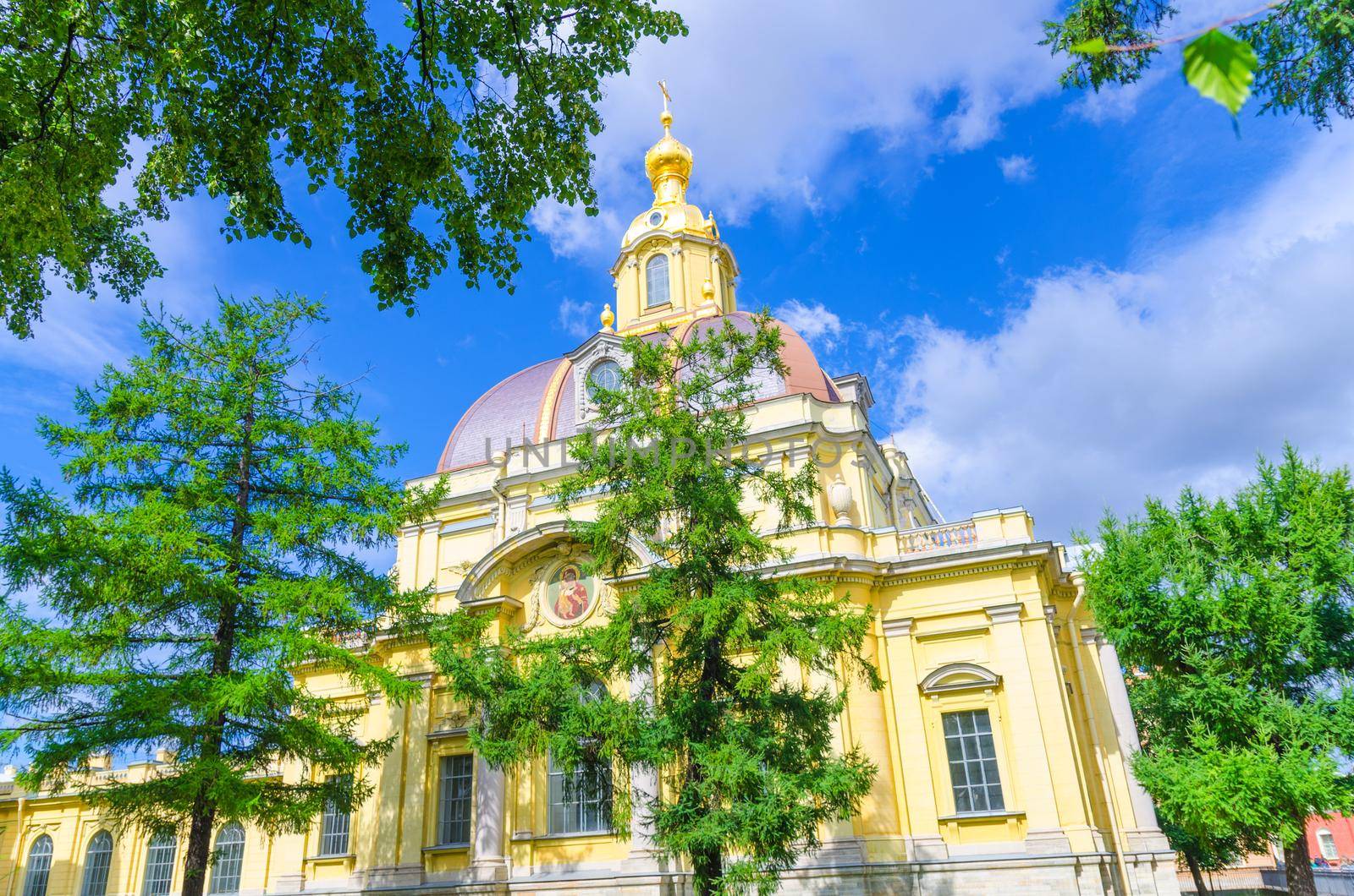 The Grand Ducal Burial Vault mausoleum Neo-Baroque domed building of the Grand Dukes and Duchesses in Peter and Paul Fortress citadel on Zayachy Hare Island, Saint Petersburg Leningrad city, Russia