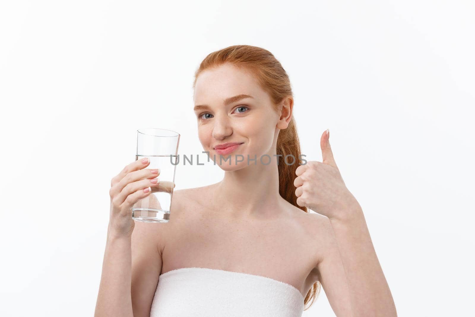 Health, people, food, sports, lifestyle and beauty content - Smiling Young Woman with glass of Water