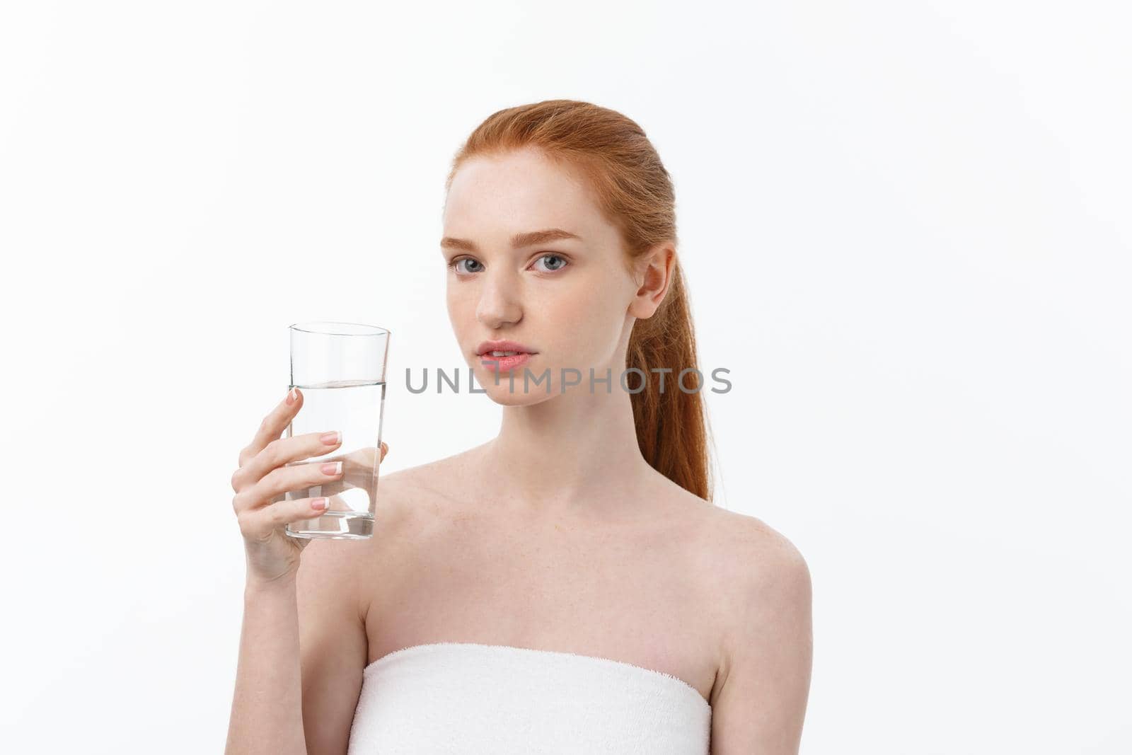 Health, people, food, sports, lifestyle and beauty content - Smiling Young Woman with glass of Water. by Benzoix