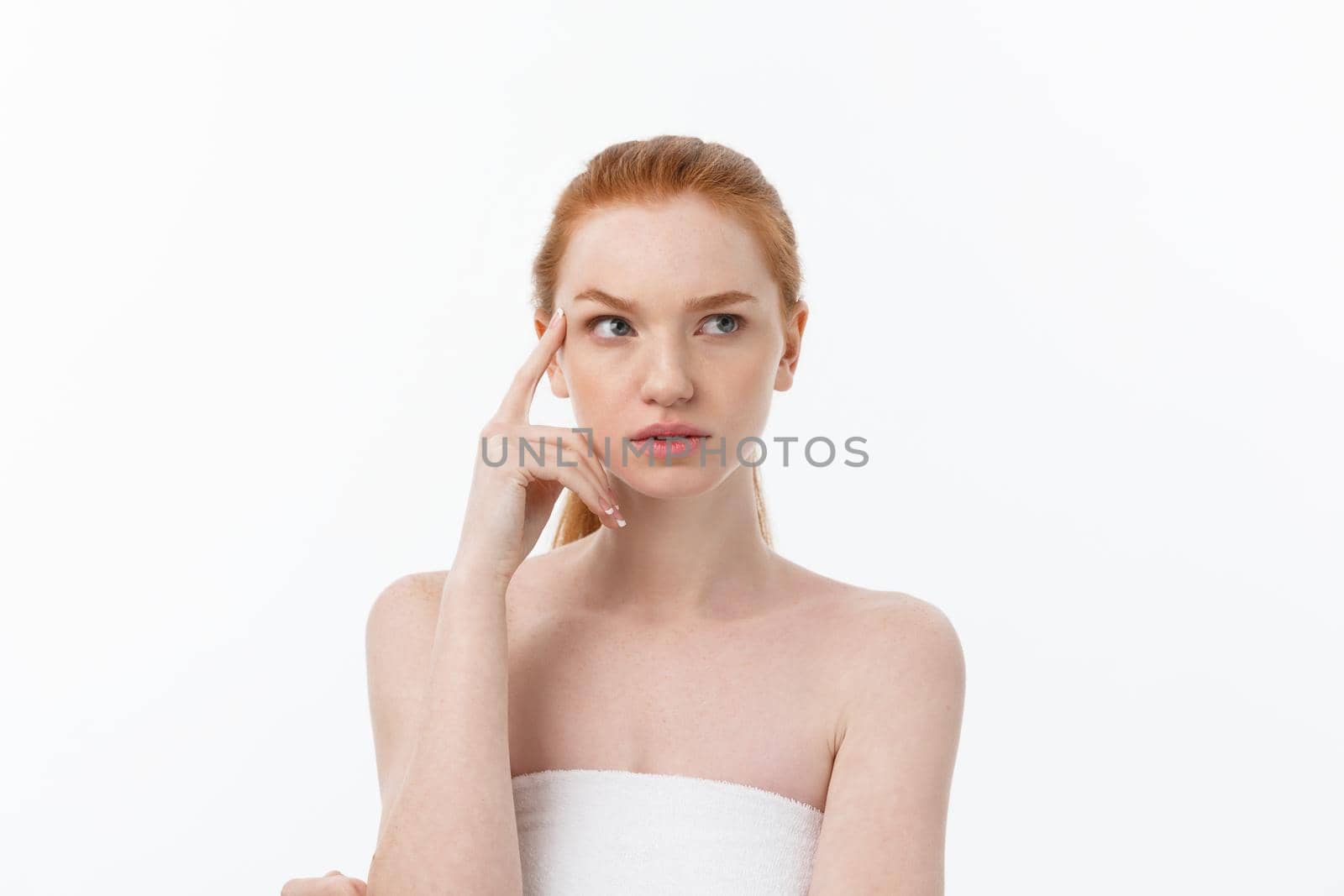 Close-up portrait of beautiful, fresh, healthy and sensual girl over white background by Benzoix