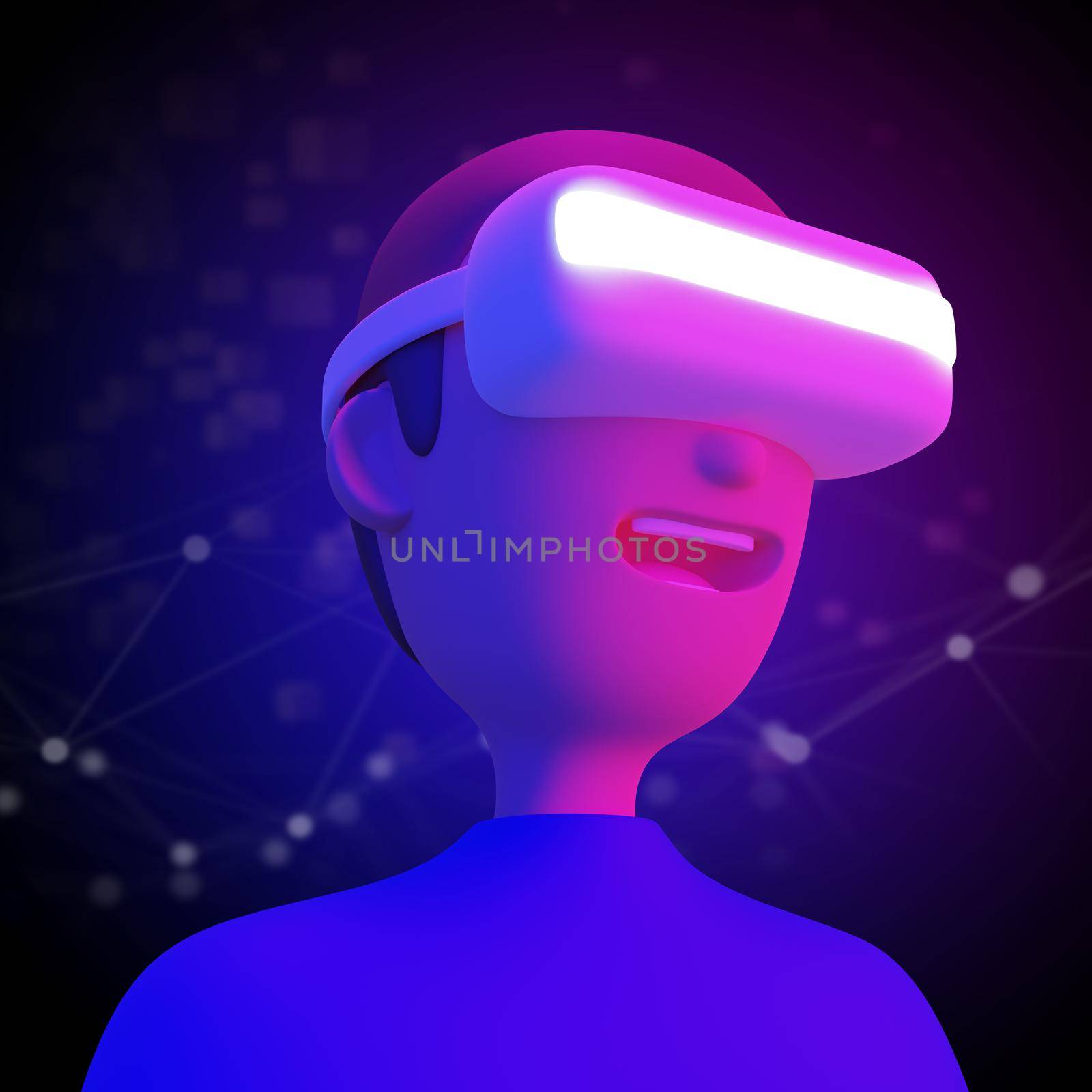 Digital technology metaverse concept design of people wearing VR headset 3D render by Myimagine