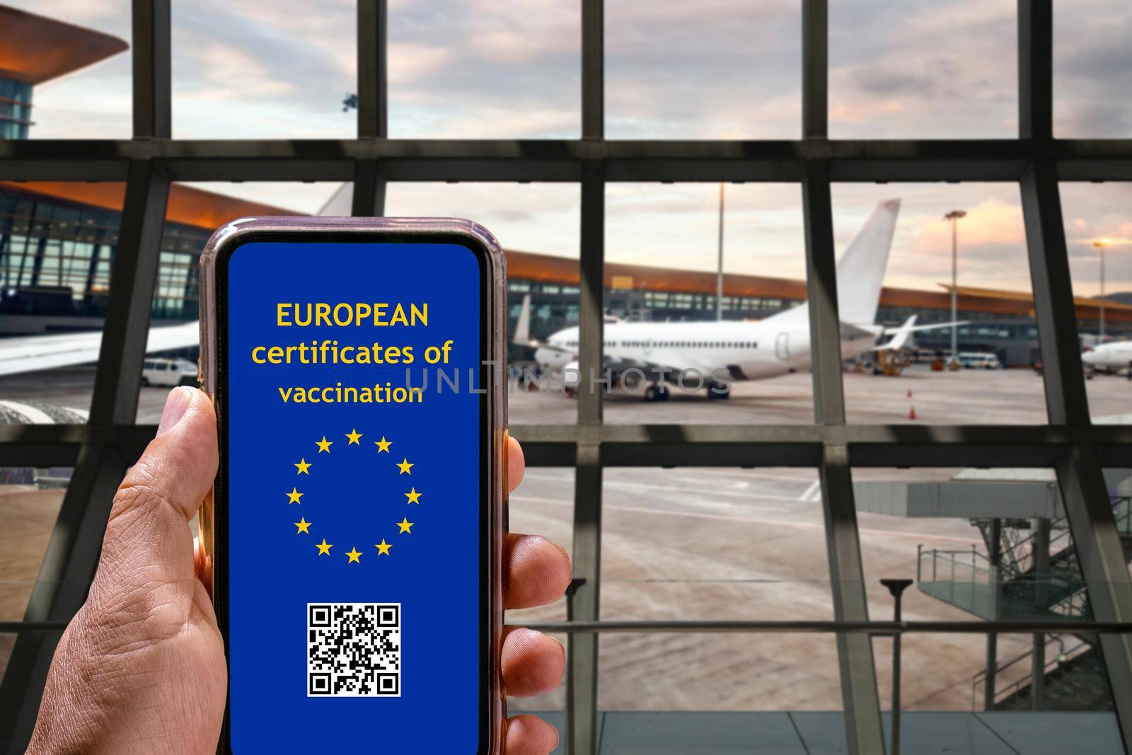 EU digital Covid vaccination certificate on moble phone.