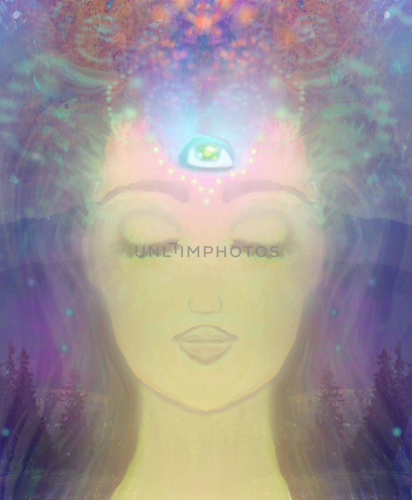 Woman with third eye, psychic supernatural senses