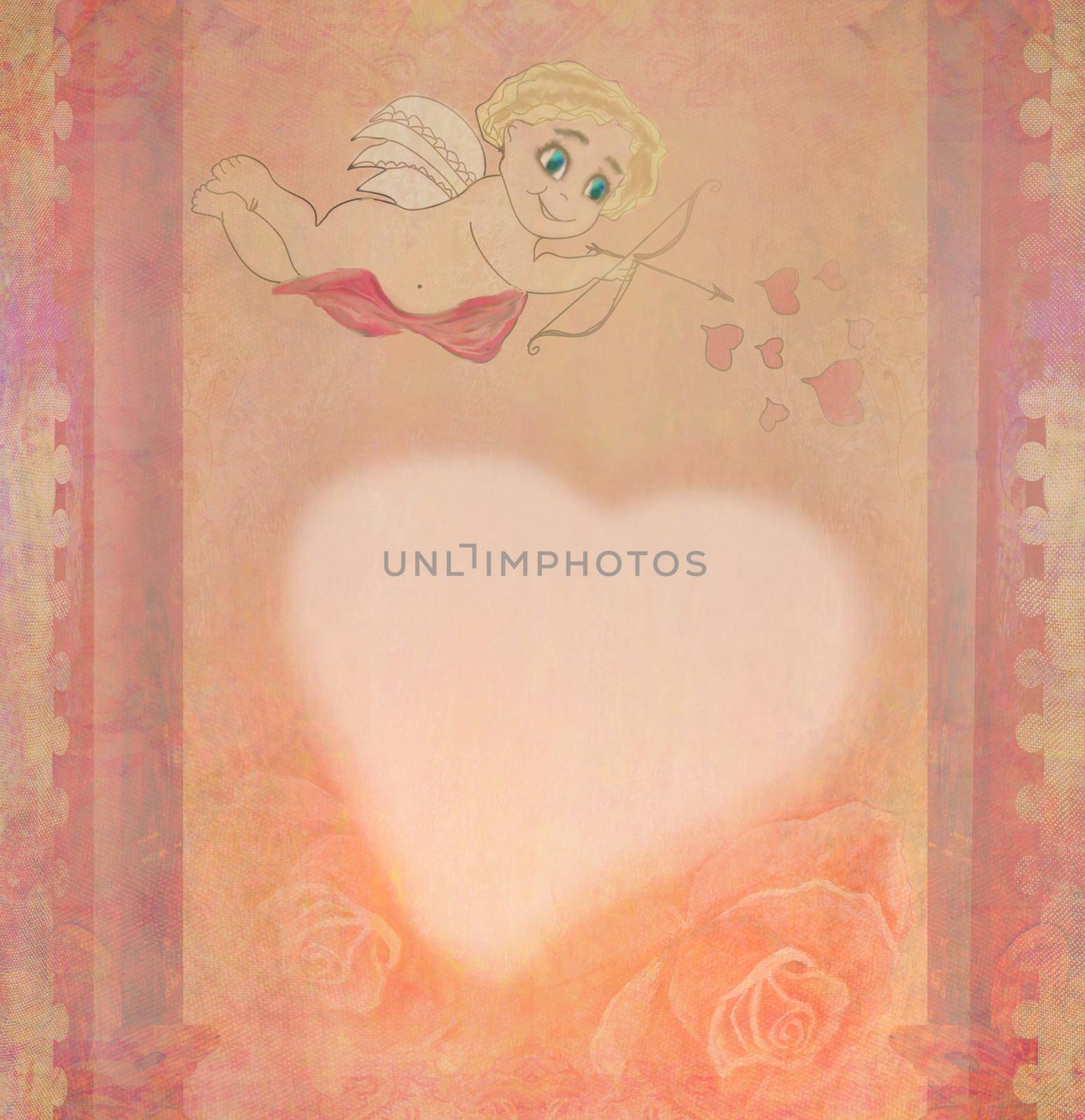 Vintage background with frame and angel by JackyBrown