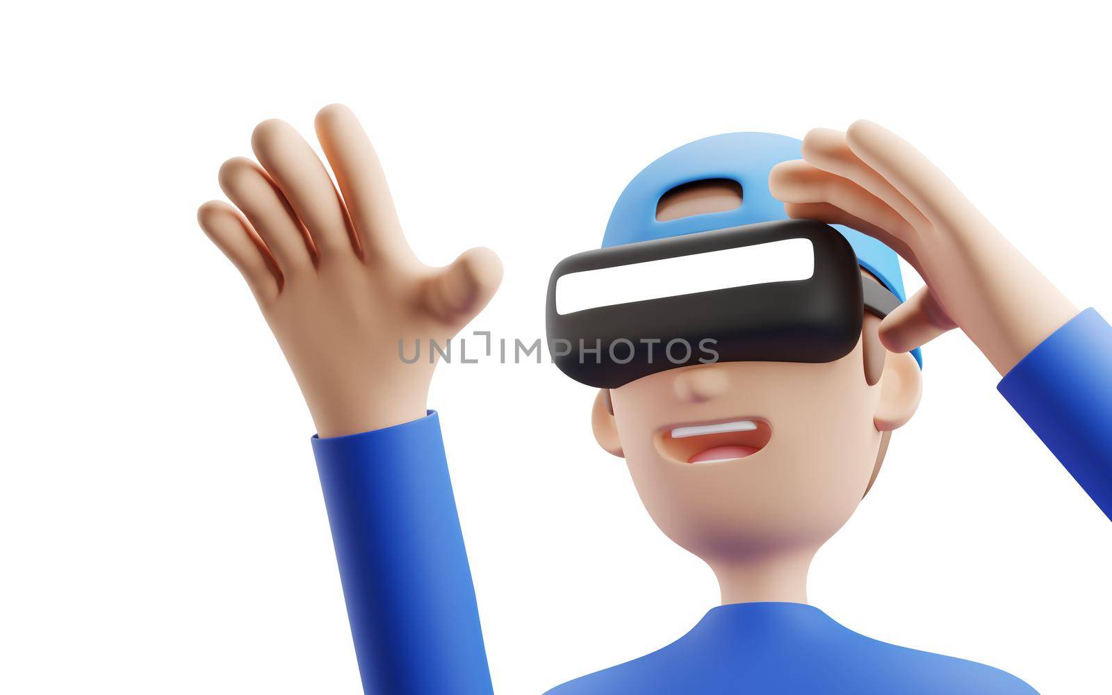 Digital technology metaverse concept design of people wearing VR virtual reality headset isolated on white background 3D render by Myimagine