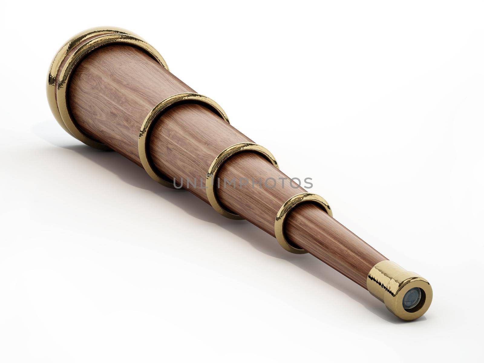 Vintage telescope isolated on white background. 3D illustration by Simsek