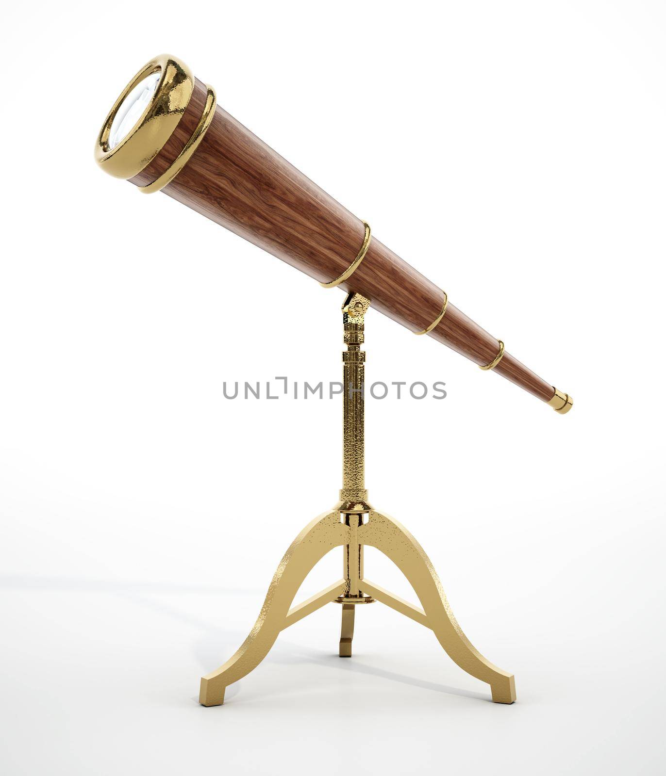 Vintage telescope isolated on white background. 3D illustration.