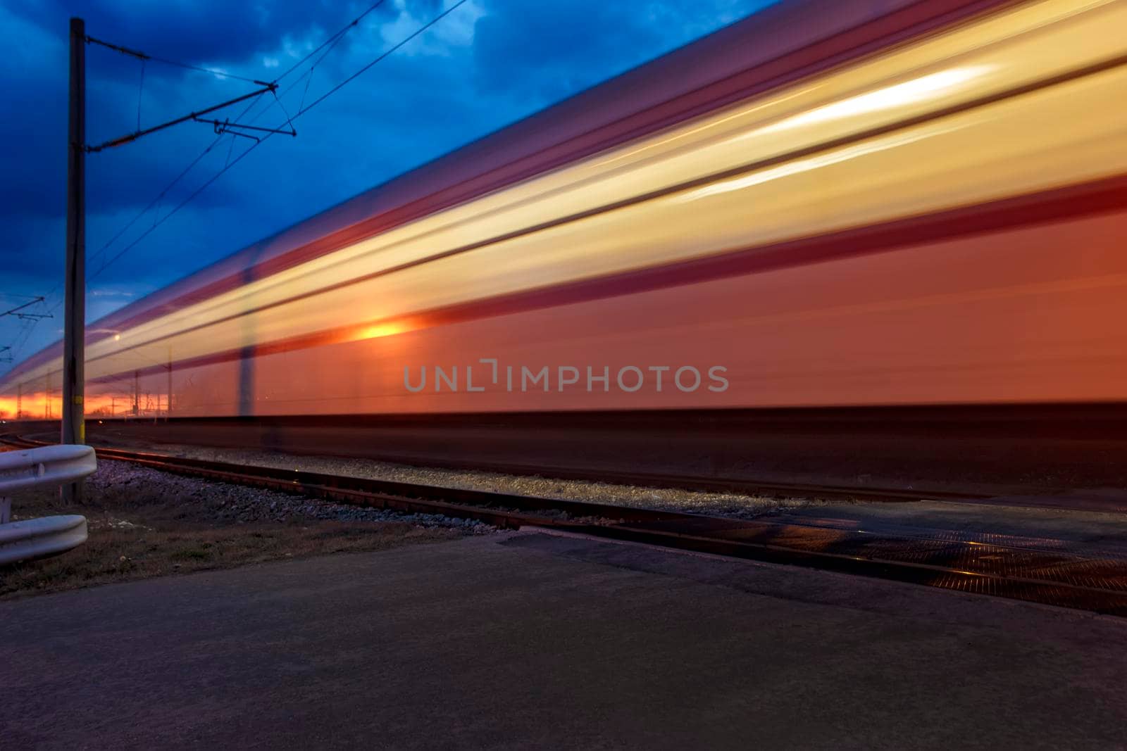 The light trail of the express train at the night.