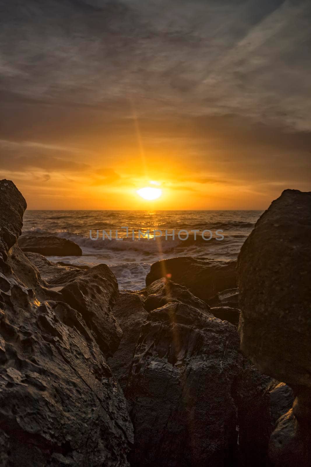 Sea sunrise among the rocks. Sea sunrise at the Black Sea coast near Varna, Bulgaria