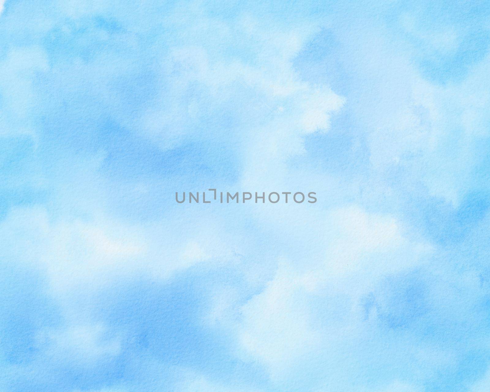 Blue watercolor cloud and sky. Spring background.