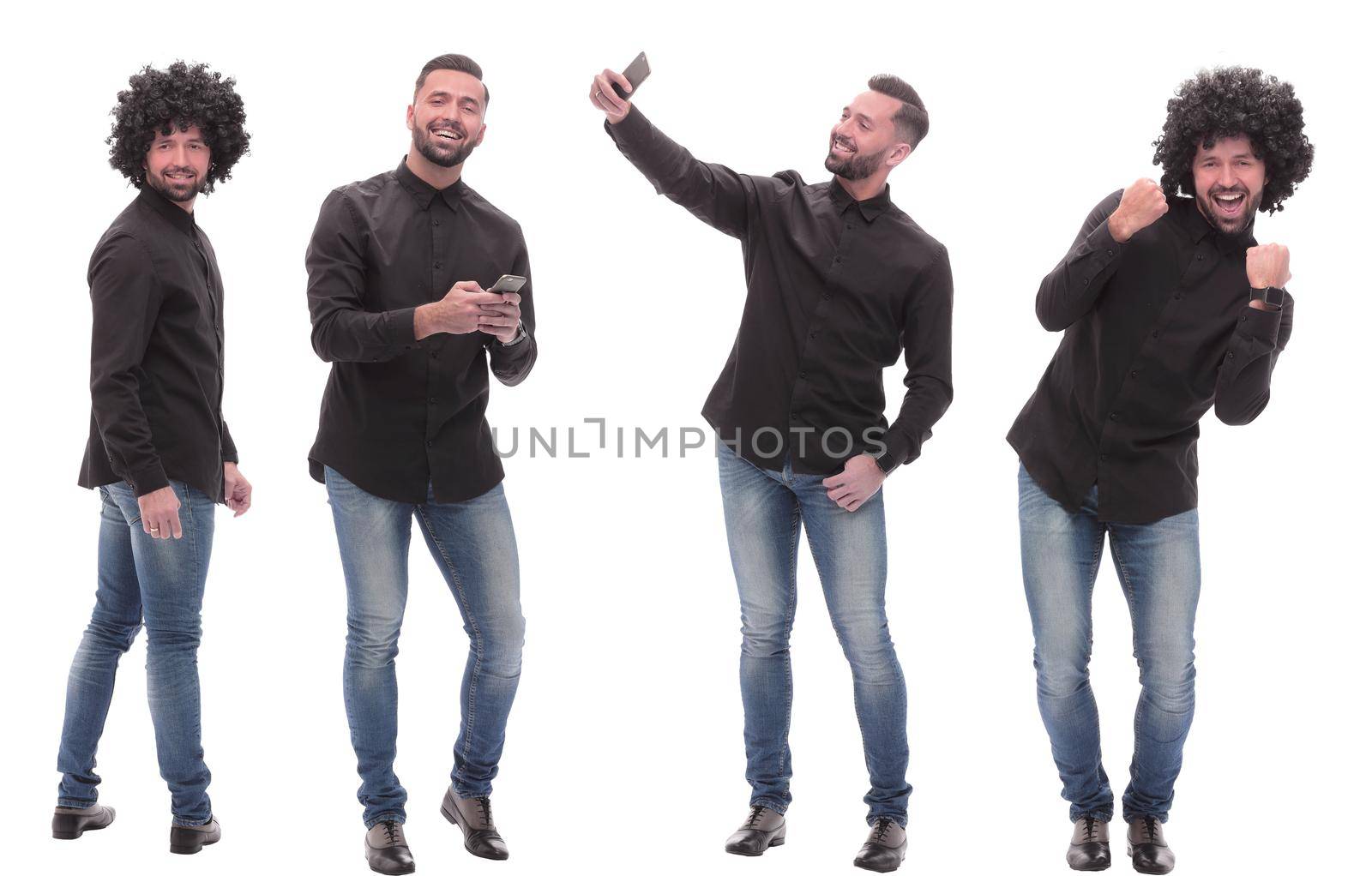 collage of photos of a casual young man with a smartphone