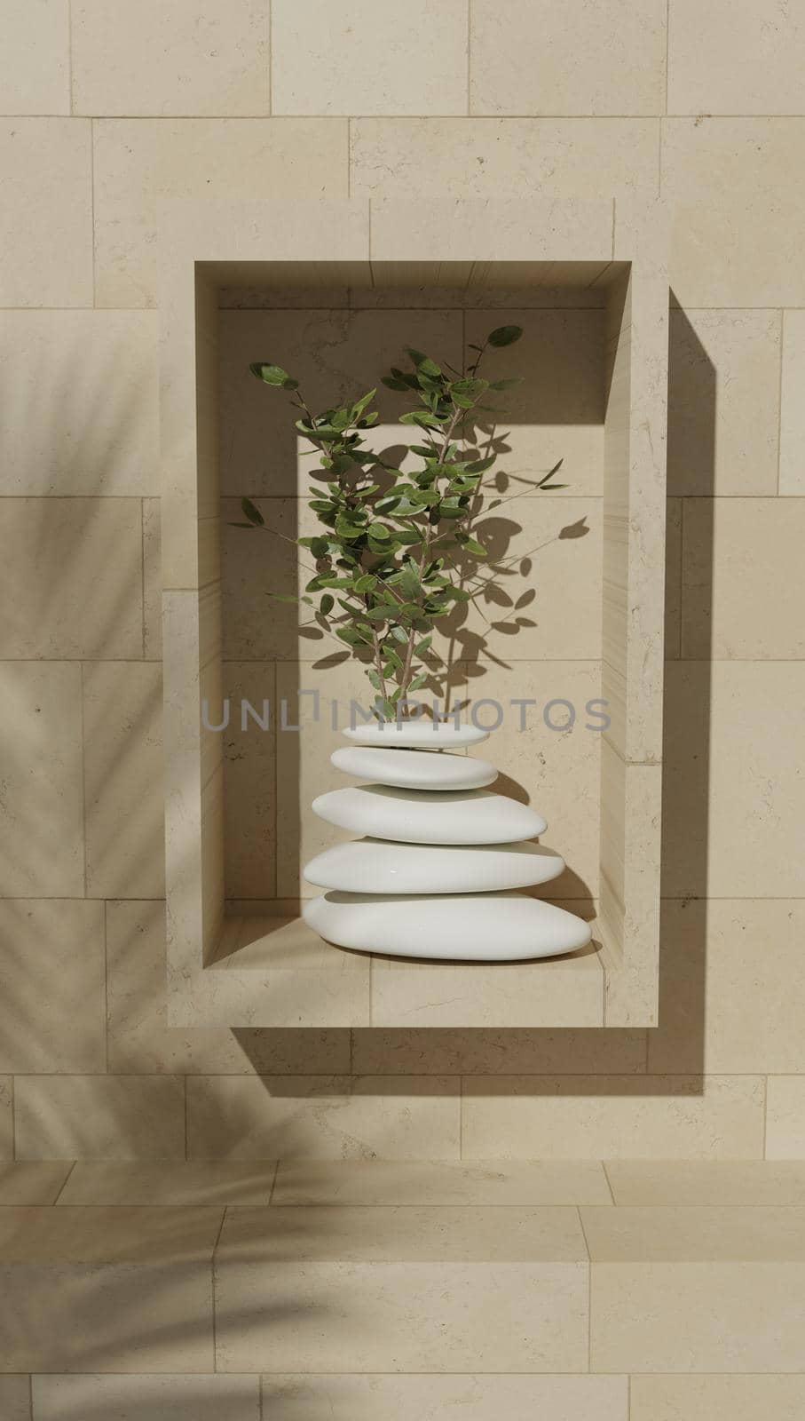 Sample of bathroom products on tiled backdrop for sample of perfumery and bathroom products.