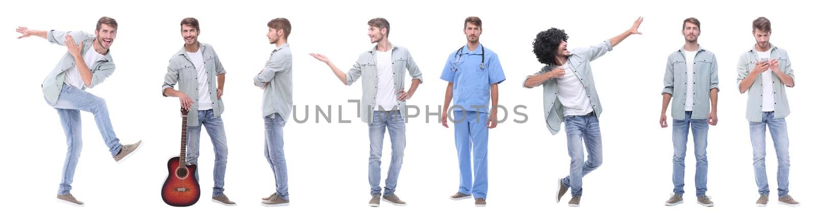 collage doctor and young man isolated on white background