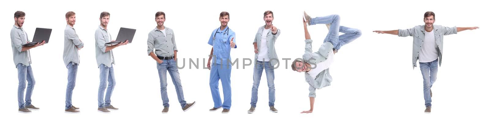 collage doctor and young man isolated on white background