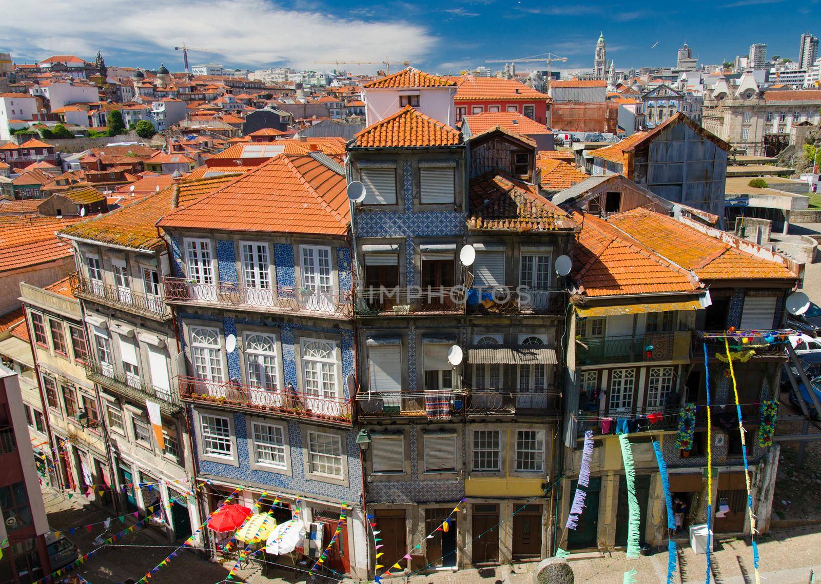 Panoramic View of Porto Oporto orange roofs from Se do Porto, Portugal