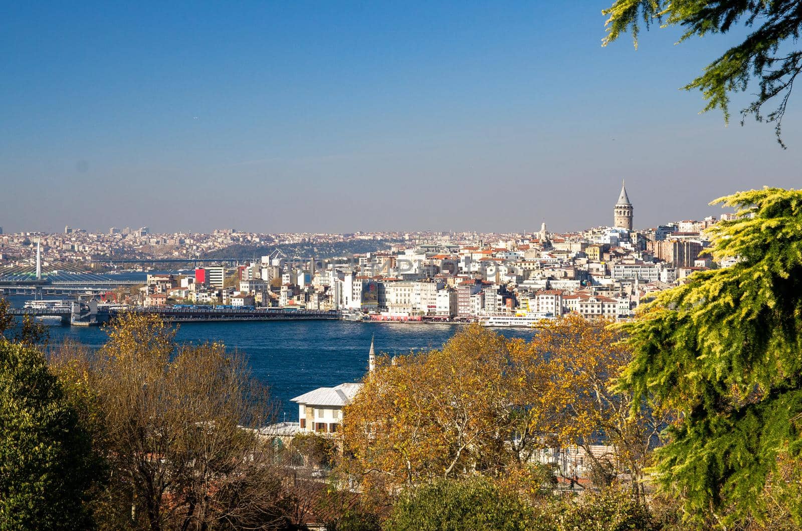 Cityscape with Galata Tower over the Golden Horn in Istanbul, Turkey