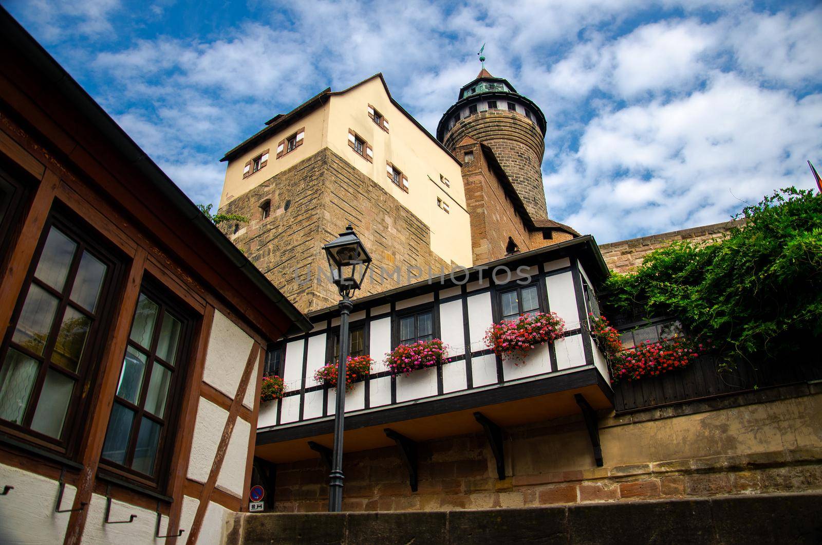 Old medieval castle Heathen Tower Kaiserburg in the city of Nuremberg Nurnberg, Mittelfranken region, Bavaria, Germany