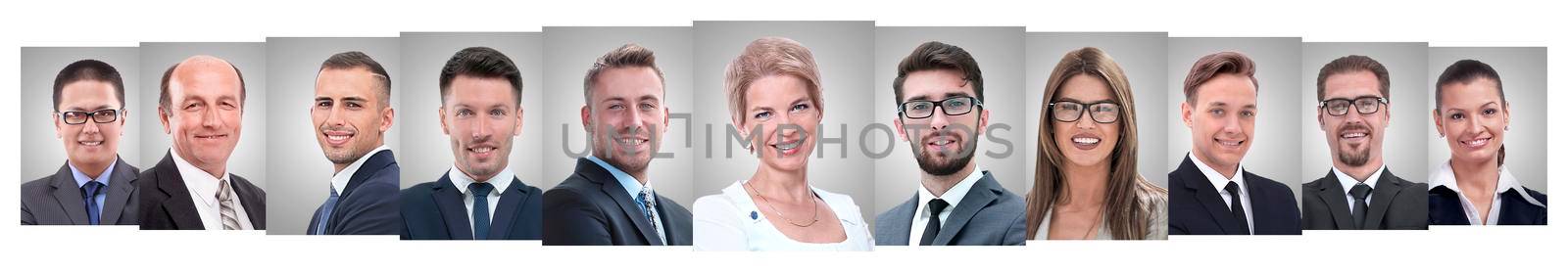 panoramic collage of portraits of successful business people by asdf